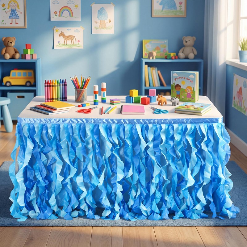 Windkream 6 ft Ocean Table Skirt for Teacher Desk Ocean