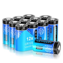 anegine CR123A 3V Lithium Battery 1650mAh, 123A Lithium Batteries 10 Years Shelf Life CR123 3 Volt High Power CR17345 CR17335 Non-Rechargeable (12 Pack)