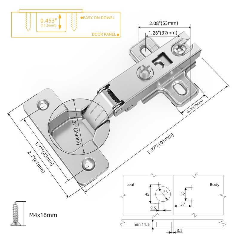 Chibery 50 Pack Full Overlay Cabinet Hinges, Regular Standard Closing,