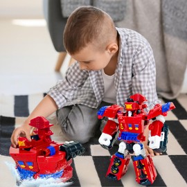 Tcvents transforming Toys for Kids, transforming Robot Toy Set, Robot Ship Toys for 5 6 7 8 9 Years Old Boys Girls Birthday Gift (Red)