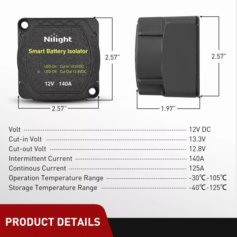 Nilight 12V 140AMP Dual Battery Isolator Kit with 6 AWG