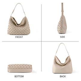 SHARPAD Woven Bag for Women, Vegan Leather Tote Bag, Retro Handbag Purse, Handmade Large Summer Beach Shoulder Bags (Apricot)