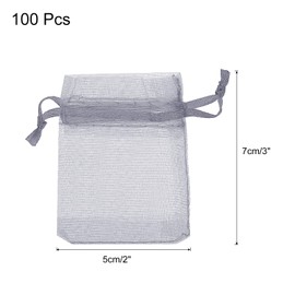 sourcing map 100pcs Organza Bags 5x7cm Drawstring Favor Pouches Sheer Mesh Bag for Gift Jewelry Wedding Party Christmas Candy Grey