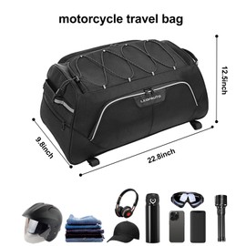 Leopauto Motorcycle Tail Bag - Waterproof Large Capacity Motorcycle Trunk Bag with Rain Cover, Black