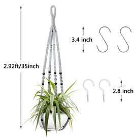 Augshy 2 Packs Macrame Hanging Planter, Indoor Hanging Planter Basket with Wood Beads Decorative Macrame Pot Hanger for Home Decor (Grey)