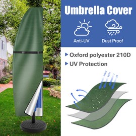 Teynewer Parasol Cover Waterproof, Cantilever Parasol Protective Covers with Telescopic Pole and Zipper Fit for 1 to 3 m Large Umbrella Patio Parasol Weatherproof UV-Anti Windproof, Green