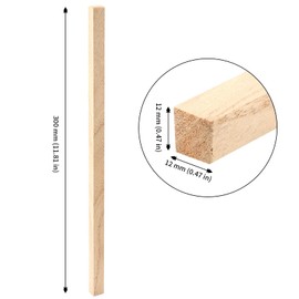 JAPCHET 100 Pack 12 x 1/2 x 1/2 Inch Square Wooden Dowels, Unfinished Natural Long Wood Strips Square Sticks Hardwood Dowel Rod for Model Making, Decorations, DIY and Craft Projects