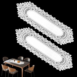 2 Pack 13.6x45.2 Inch Lace Rectangular Table Runner,White Dresser Scarf Doilies,Coffee Table Runner for Bedroom Furniture,Home Decor(Three Leaf Pattern)