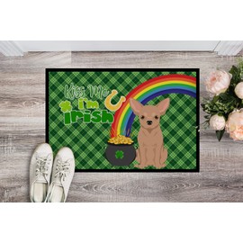 Caroline's Treasures WDK4793JMAT Cream Chihuahua St. Patrick's Day Doormat 24x36 Front Door Mat Indoor Outdoor Rugs for Entryway, Non Slip Washable Low Pile, 24H X 36W