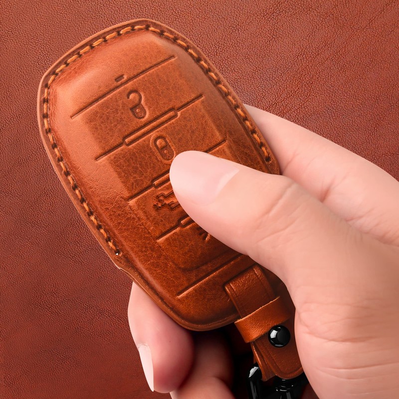 Tukellen for Dodge Key Fob Cover Genuine Leather Key Case