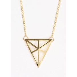 Magic Metal Cage Pyramid Necklace Gold Tone Geometric Triangle NH62 Statement Fashion Jewelry