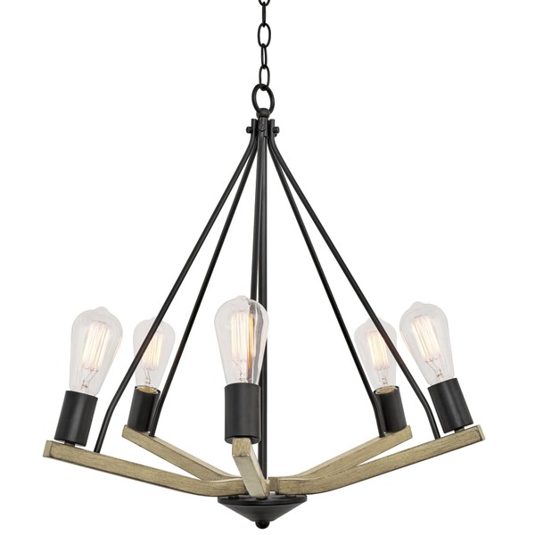 Kira Home Crawford 24.5" 5-Light Modern Farmhouse Chandelier, Black +