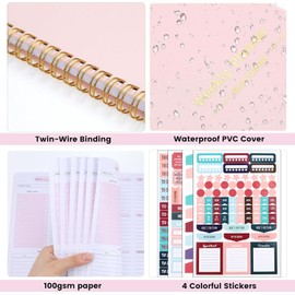 Cuaderno de Espiral A5, cuaderno agenda para Trabajo y Vida Personal, Cuaderno semanal sin fecha, Incluye 4 pegatinas y 2 rotuladores neutros, Adecuado para Negocios,Oficina y Escuela (rosa)