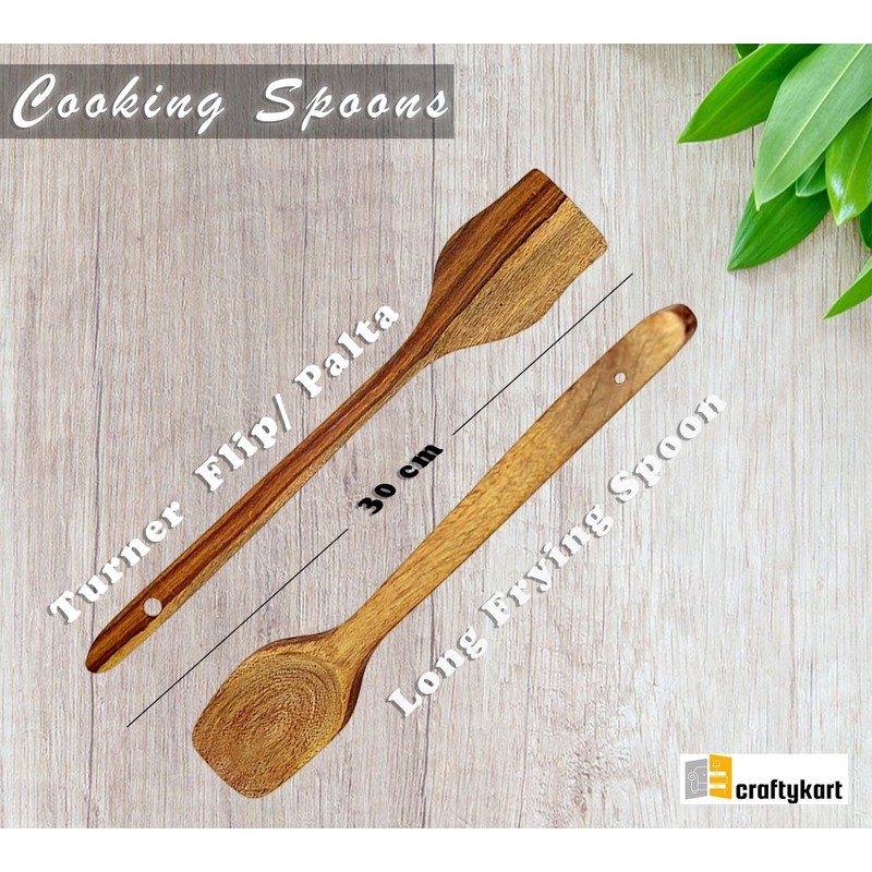 PEBBLE CRAFTS Handmade Wooden Cooking Spoons and Serving Spoon Set