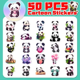 Cartoon Panda Sticker Set 50 Pieces Cute Decoration for Car Laptop Skateboard Bicycle Moped Motorcycle Bicycle Computer Suitable for Adults Children