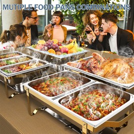 SIOTMERA 9QT Chafing Dishes for Buffet 4 Pack, Multiple Food Pans Thickened Stable Stainless Steel Chafing Dish Buffet Set, Rolled Edge Design Food Warmers for Party Catering Weddings, Gold and Silver