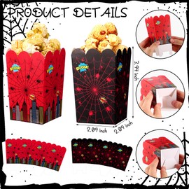 Teenyyou 60 Pcs Mini Spider Popcorn Box Spider Birthday Party Popcorn Box Hero Snack Treat Cookie Candy Box Paper Food Tray Popcorn Container Holder for Hero Theme Birthday Party Favor Supplies