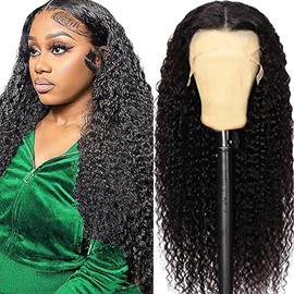 Shoaiye 13 x 4 Lace Front Real Hair Wig, Women's Curly Wave Human Hair Wig, Wear and Go Glueless Remy Pre Plucked Natural Hairline, 150% Density, Natural Black Colour, for Woman, 16 Inches