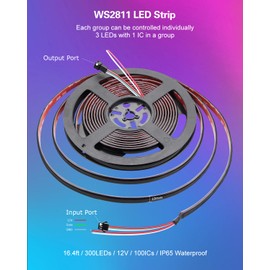 ALITOVE 12V LED Light Strip WS2811 Addressable RGB IC LED Strip Light 300LEDs 16.4ft LED Lights for Bedroom Black Diffuser Upgraded Adhesive Back IP65 Waterproof (Without Power Supply & Controller)