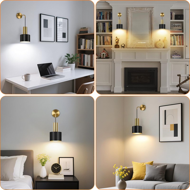 VerRon Rechargeable Battery Operated Wall Sconce Set of Two, Black