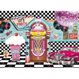 Maijoeyy 7x5ft Back to 50s Backdrop for Birthday Rock Roll Party 1950s Soda Shop Photo Backdrops 50's 60's Sock Hop Party Decorations Retro Diner Time Rock Roll Classic Car Party Decoration Banner