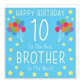 Hunts England - Large Brother 10th Birthday Card - Happy Birthday - 10 - To The Best Brother In The World - Iconic Collection - Large - 210 x 210 mm - Age 10