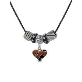 Delight Jewelry Two-tone Enamel Cheetah Print Heart Black Beaded Necklace, 18"+2"