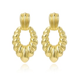 ALRNBY Gold Chunky Waterdrop Earrings for Women Croissant Textured Earrings for Girls Hoop Earrings