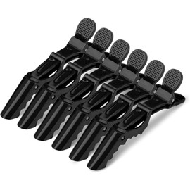 Aquafix Alligator Clips, Set of 6, Hair Clips, Ducker, Men's Salon Hair Clips, Hair Barrette, For Home Hair Cuts, Hairdressers, Professionals (Black)