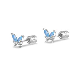 LIAYA Butterfly Earrings for Girls Women, 925 Sterling Silver Hypoallergenic Cute Tiny Butterfly Screw Stud Earrings, 18K Gold Plated Mini Animal Earrings Jewelry Lovely Gifts for Kids & Little Girls (Silver)