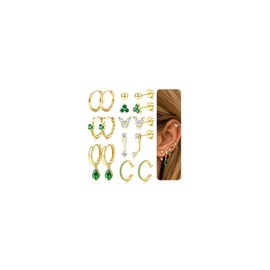 Roheafer 8 Pairs Gold Earrings Set for Women Hypoallergenic 316L Surgical Steel Medical Stud Earrings Flat 14K Gold-Plated Stud Cartilage Earrings, Stainless Steel, Cubic Zirconia