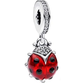 ZURWTCH Red Ladybird Dangle Charm Fit Women Bracelet Necklaces Fashion Gifts 925 Sterling Silver DIY Jewelry