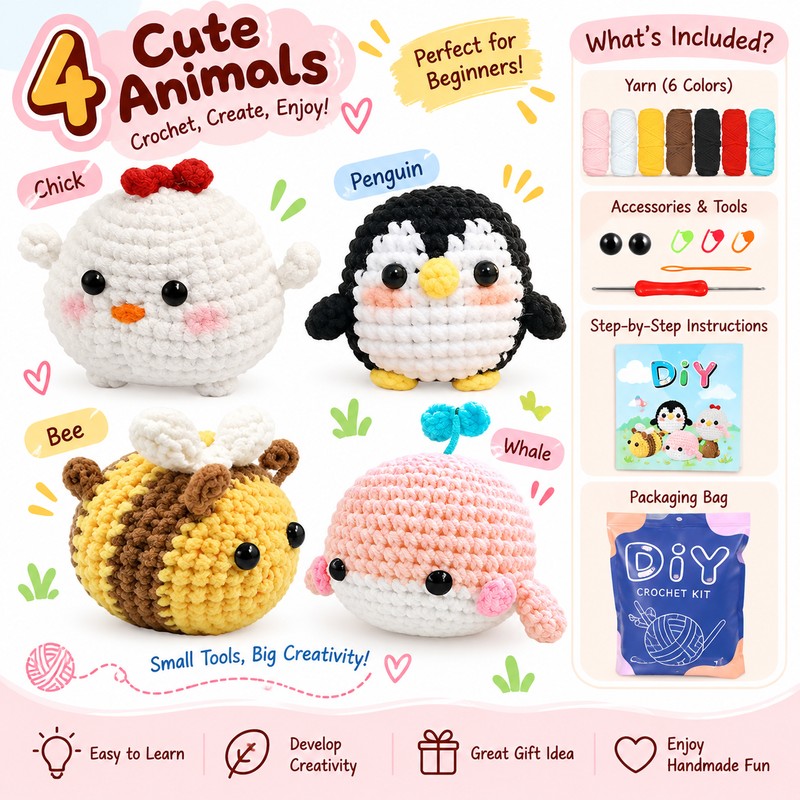 Animal Crochet Kit for Beginners – DIY Starter Set with