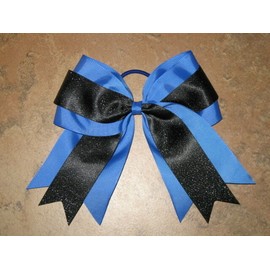 "Handmade" NEW "BLUE & BLACK GLITTER" Cheer Bow Pony Tail 3 Inch Ribbon Girls Cheerleading