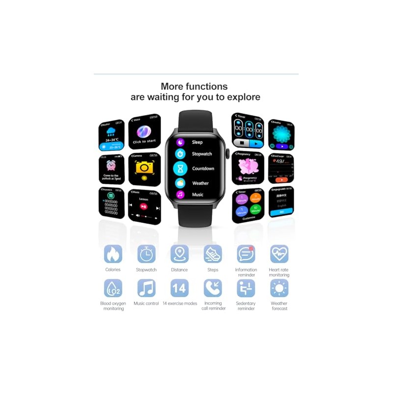 LOLO Smartwatch Hombre y Mujer Reloj Inteligente Negro Impermeable