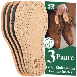 SULPO 3 Pairs Premium Leather Activated Carbon Insoles, Odour Absorber, Anti-Sweat, Breathable