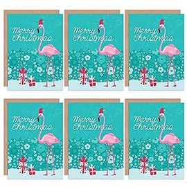 Wee Blue Coo Christmas Cards 6 Pack - Flamingo Merry Christmas Set Blank Cards