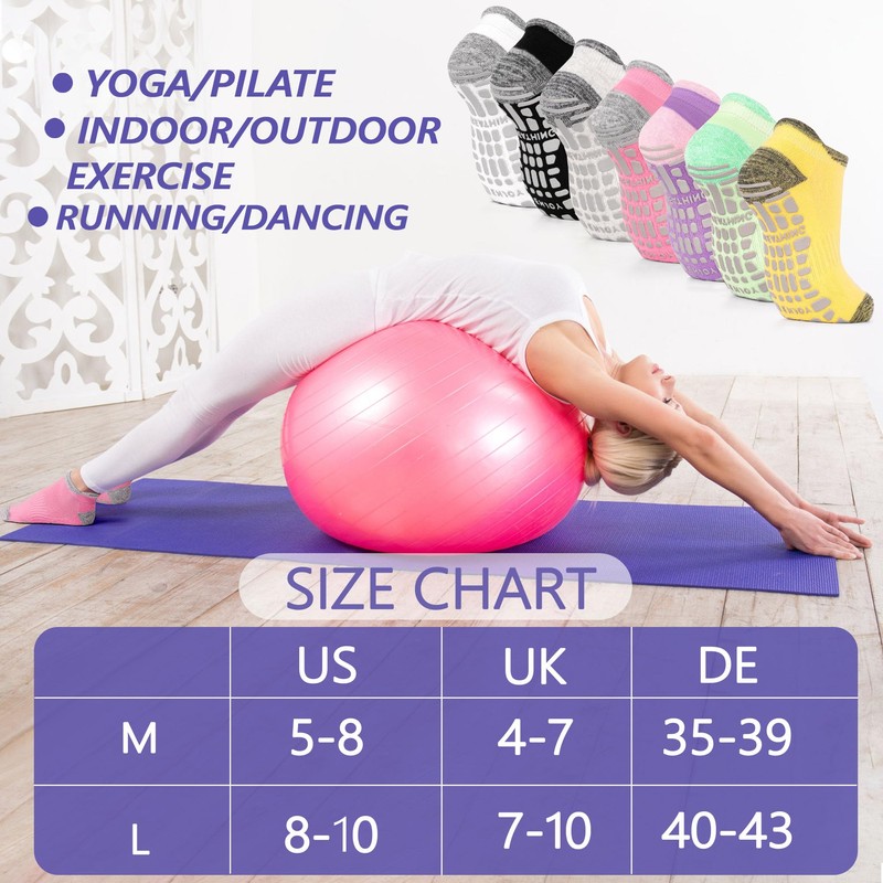 GRPSKCOS Pilates Yoga Grip Socks 4 Pairs Women Non Slip