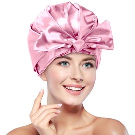 Flux Factory Women Shower Cap - Reusable, One Size, Stylish, 2 Layers, Waterproof, Easy to Use, Keeps your Hair Fresh and Frizz-Free, - Pink color