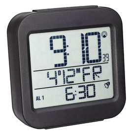 TFA-Dostmann Digital Radio-Controlled Alarm Clock with Temperature, Plastic, Black, 7.7 x 3 x 8 cm