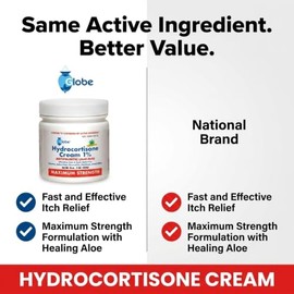 Crema de hidrocortisona Globe de máxima fuerza al 1% con aloe, 16 oz, crema antipicor para enrojecimiento, hinchazón, picazón, sarpullido, picaduras d