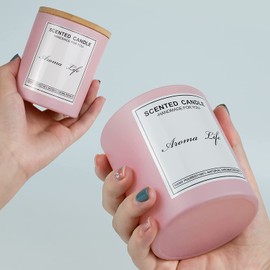 Creahaus 10oz, 16 Pack Thick Candle Jars with Bamboo Lids for Making Candles, Bulk Pink Empty Glass Candle Containers & Sticky Labels, Warming Labels Kit, Heat Resistant Candle Vessels