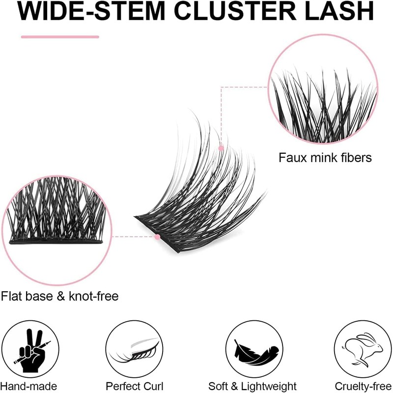 Fenshine Cluster Lashes Individual Lashes Wide Stem C/D Curl 9-15
