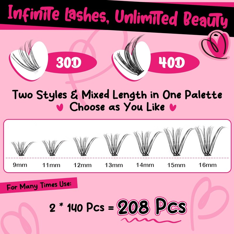PRO Lash Clusters Kit DIY Lash Extension Kit 280Pcs Lash