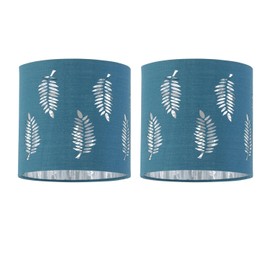 Set of 2 Teal Table Lamp Shades, Lampshades for Table Lamp or Bedside Light, Fern Leaf Cut Out Design, Diameter 15cm