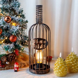 JHY DESIGN Decorative Table Lamp Battery Powered 13.5”H Cordless Metal Wine Cork Holder Lamp with 6-Hour Timer for Tabletop Home Patio Dining Room Living Room(Black Brushed Gold)