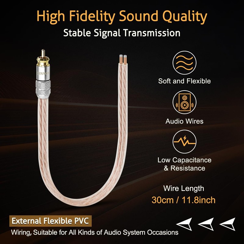 Gold-Plated RCA to Speaker Wire Adapter, RCA to Bare Wire