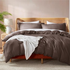 Nestl Chocolate Brown California King Duvet Cover Sets - Soft Double Brushed Cal King Duvet Cover, 3 Piece, with Button Closure, 1 Duvet Cover 104x98 inches and 2 Pillow Shams
