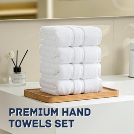 Simple&Opulence 4 Pcs Premium Hand Towels 16"x28", 650 GSM 100% Ring Spun Cotton, Highly Absorbent, Ultra-Plush & Durable Towels Set for Bathroom, Gym, Spa, Shower, Hotel (White)