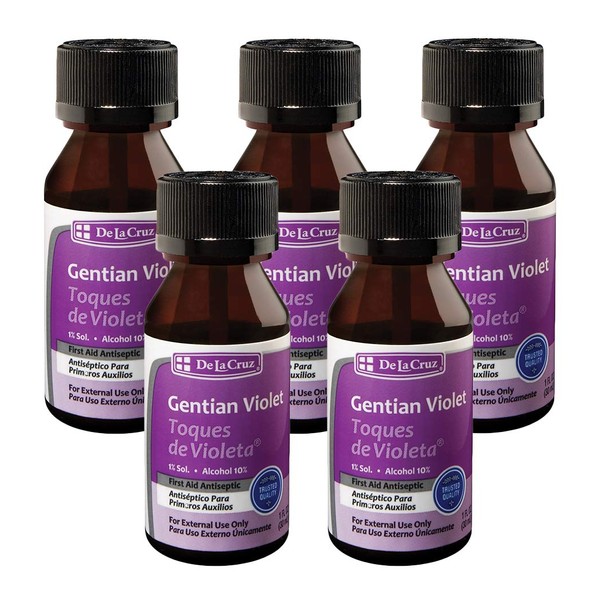 De la Cruz Gentian Violet - Violeta de Genciana - Tincture of Violet 1% First Aid Antiseptic, 1 FL OZ (5 Bottles)